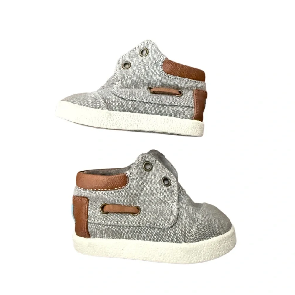 Toms Kids Bimini Canvas High-Top Shoes in Gray and Tan-Size 4
